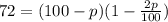 72=(100-p)(1- \frac{2p}{100})