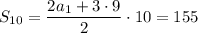 S_{10}=\dfrac{2a_{1}+3\cdot 9}{2}\cdot 10=155