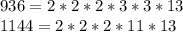 936=2*2*2*3*3*13 \\ &#10;1144=2*2*2*11*13