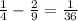 \frac{1}{4}-\frac{2}{9}=\frac{1}{36}