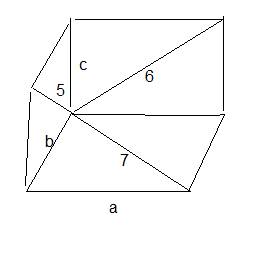 Диагонали трех граней прямоугольного параллелепипеда сходящиеся в одной вершине равны 5, 6, 7. найди