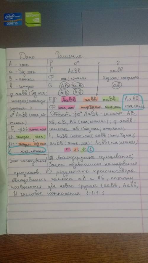 Для визначення генотипу чубатих п’ятипалих курей їх схрещували із чотирипалими беззубими півнями (ан