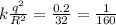 k \frac{q ^{2} }{R ^{2} }= \frac{0.2}{32} = \frac{1}{160}