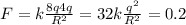 F=k \frac{8q4q}{R ^{2} } =32k \frac{q ^{2} }{R ^{2} }=0.2