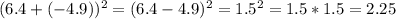 (6.4+(-4.9)) ^{2} =(6.4-4.9) ^{2} =1.5 ^{2} =1.5*1.5=2.25