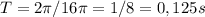 T=2 \pi /16 \pi =1/8=0,125s