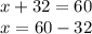 x+32=60 \\ x=60-32