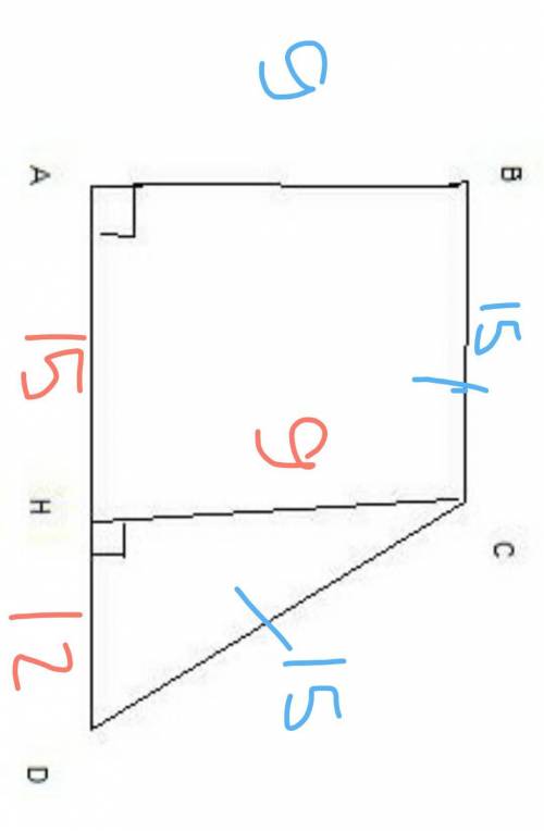 Впрямоугольной трапеции авсd с основаниями вс и аd угол ваd прямой, ав = 9, вс = сd = 15. найдите пе