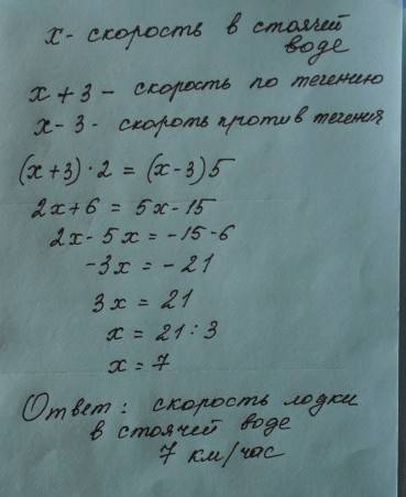 Путь, пройдённый лодкой против течения за 5 часов, она проходит по течению за 2 часа. зная, что скор