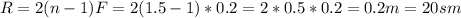 R=2(n-1) F=2(1.5-1)*0.2=2*0.5*0.2=0.2m=20sm