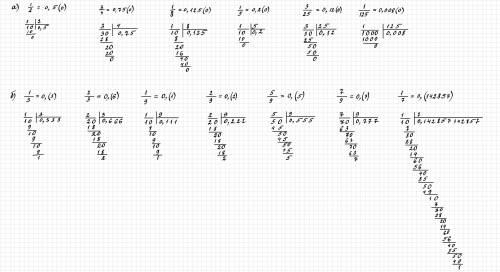Представьте каждую обыкновенную дробь в виде периодической дроби: а) 1/2; 3/4; 1/8; 1/5; 3/25; 1/125