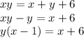 xy=x+y+6\\xy-y=x+6\\y(x-1)=x+6