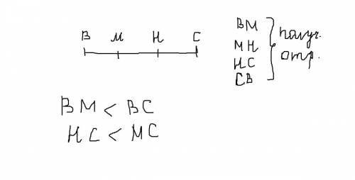 Начертите отрезок вс и отметьте на нём точки м ин так, чтобы точка м лежала между точками в и н . за