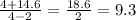 \frac{4+14.6}{4-2} = \frac{18.6}{2} =9.3