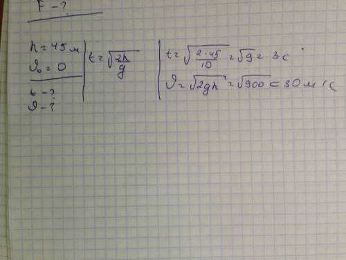 Камень падает с высоты 45 метров без начальной скорости.найти время его падения и конечную скорость.