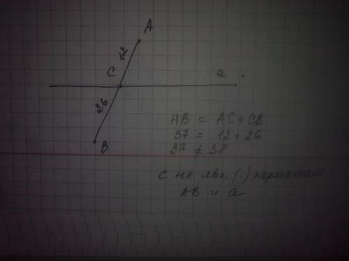 Точка а и в расположены по разные стороны от прямой а, тоска с =37 дм, ас=12, вс÷26 дм,.является ли