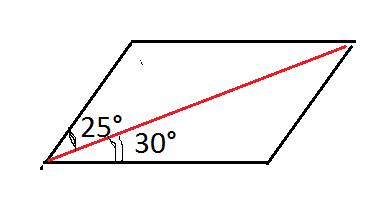 Диагональ ac параллелограма abcd образует его сторонами углы, равные 25 и 30 градусов. найдите больш