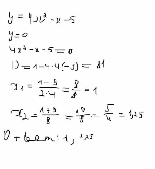 Найдите нули функции y=4x^2-x-5