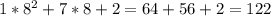 1*8^{2}+7*8+2=64+56+2=122