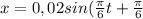 x=0,02sin( \frac{ \pi }{6} t+\frac{ \pi }{6}