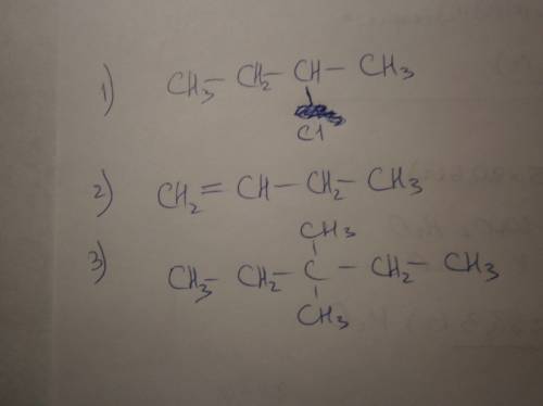 1)3-хлор бутан 2)бутилен -1 3)3,3 диметил пентан структурные формулы