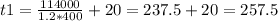 t1= \frac{114000}{1.2*400}+20= 237.5+20=257.5