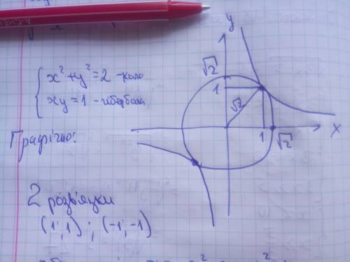 Скільки розвязків має система рівнянь x^2+y^2=2 xy=1 дайте решения на ету систему