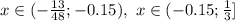 x\in(- \frac{13}{48} ;-0.15),~ x\in (-0.15; \frac{1}{3} ]