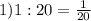 1) 1:20=\frac{1}{20}