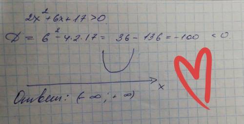 Решите неравенства 2x^2+6x+17> 0