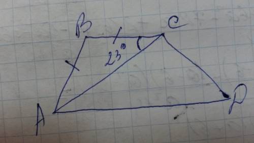 Найдите угол a трапеции abcd с основаниями bc и ad если ab=bc и угол bca=23градуса