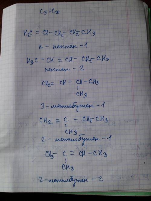 Напишите все возможные изомеры c5h10