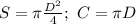 S= \pi \frac{D^2}{4}; \ C= \pi D