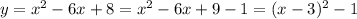 y=x^2-6x+8=x^2-6x+9-1=(x-3)^2-1