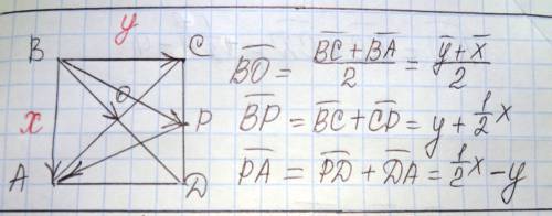 На стороне cd квадрата abcd лежит точка p так, что cp=pd, o-точка пересичений диогоналей. выразите в