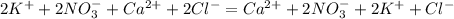 2K^+ + 2NO_3^- + Ca^{2+} + 2Cl^- = Ca^{2+} + 2NO_3^{-} + 2K^+ + Cl^-