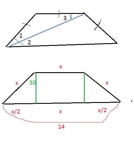 Один из углов равнобедренной трапеции равен 60 градусов а, диогональ трапеции делит этот угол попола