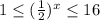 1 \leq (\frac{1}{2})^x \leq 16