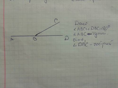 Куты авс и двс розгорнутый кут.визначте вид кута двс когда кут авс острый.прямой тупой
