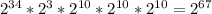 2^{34}*2^{3}*2^{10}*2^{10}*2^{10}=2^{67}