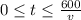 0 \leq t \leq \frac{600}{v}