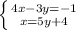 \left \{ {{4x-3y=-1} \atop {x=5y+4} \right.