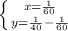 \left \{ {{x= \frac{1}{60} } \atop {y= \frac{1}{40}- \frac{1}{60} }} \right.