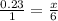 \frac{0.23}{1} = \frac{x}{6}