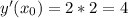 y'(x_0)=2*2=4