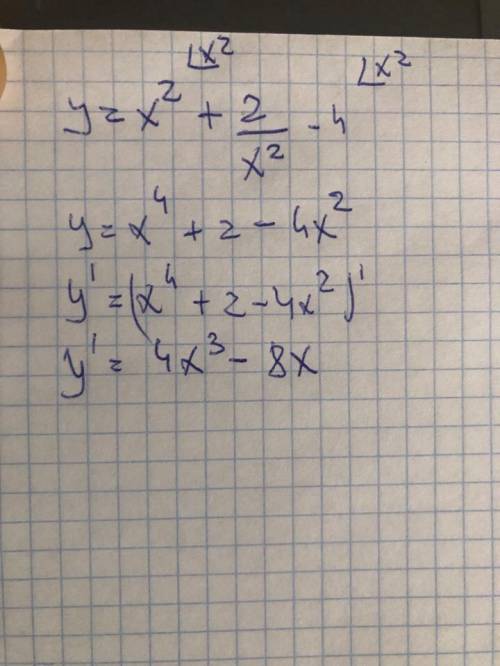 Y=x^2+2/x^2-4 знайти похідну функцій