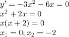 y'=-3 x^{2} -6x=0 \\ x^{2} +2x=0 \\ x(x+2)=0 \\ x_1=0;x_2=-2