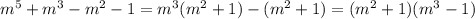 m^5+m^3-m^2-1=m^3(m^2+1)-(m^2+1)=(m^2+1)(m^3-1)