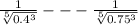 \frac{1}{ \sqrt[5]{ 0.4^{3} } } --- \frac{1}{ \sqrt[5]{ 0.75^{3} } }