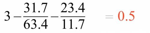 Найдите значение выражения 3 - 31,7 : 63,4 - 23,4 : 11,7